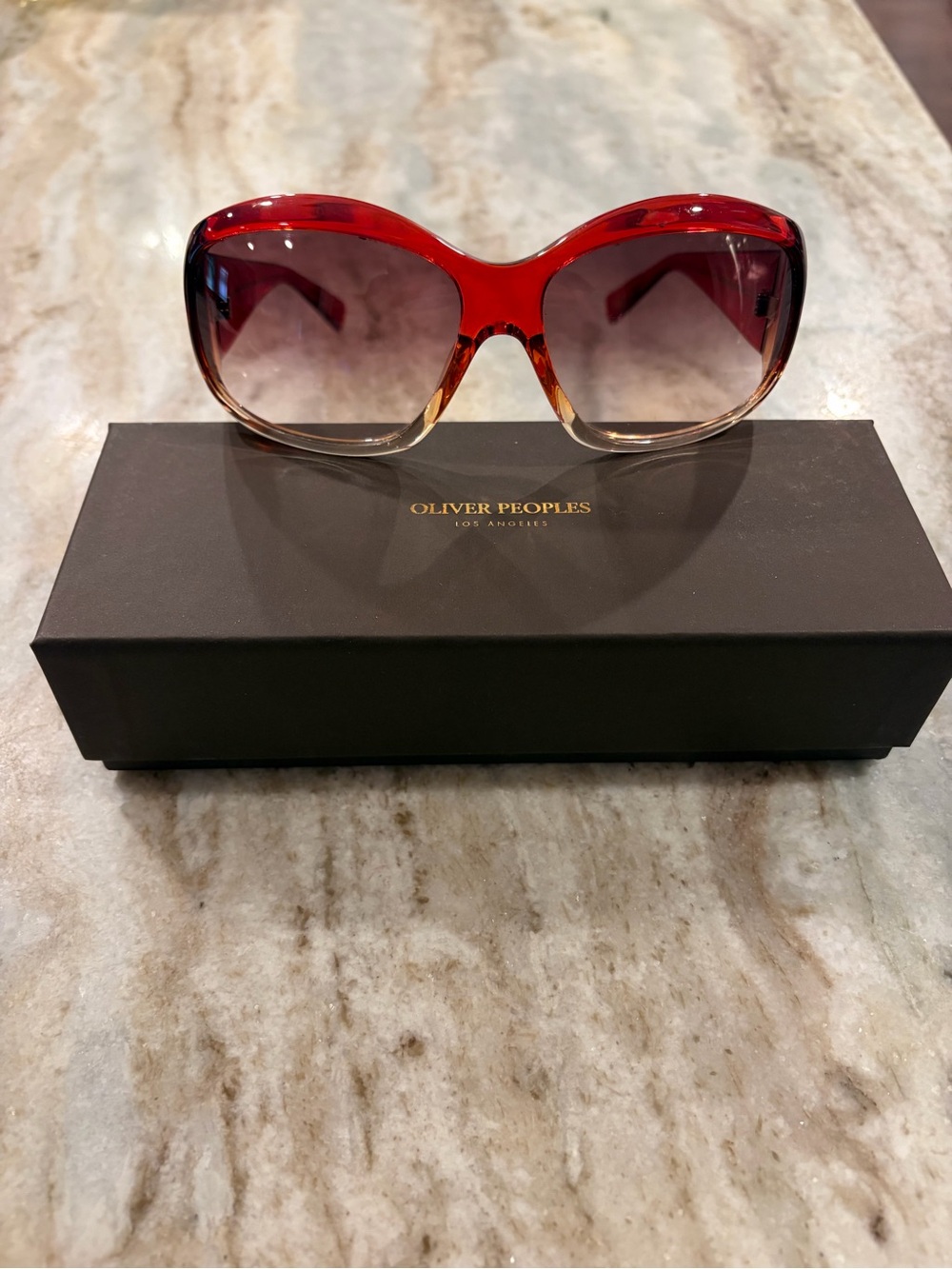 Oliver Peoples Red to Clear Gradient Oversized Women's Sunglasses